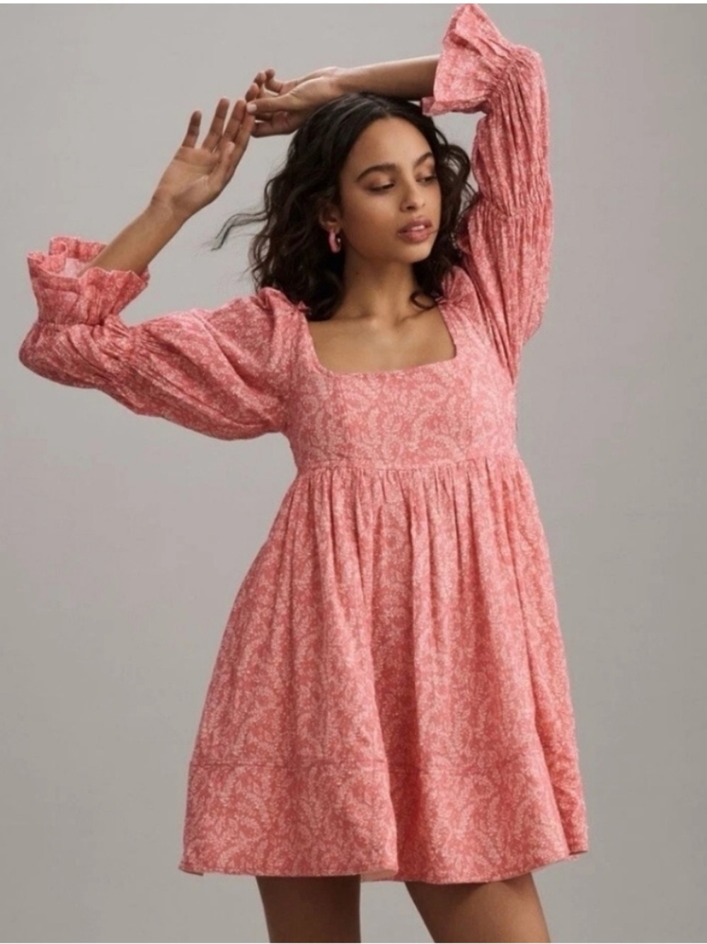 Anthropologie Pilcro Long Sleeve Square Neck Babydoll Mini Dress Cottagecore